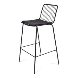 Statafelstoel met rugleuning, zwart, modern design voor horeca en thuisgebruik.