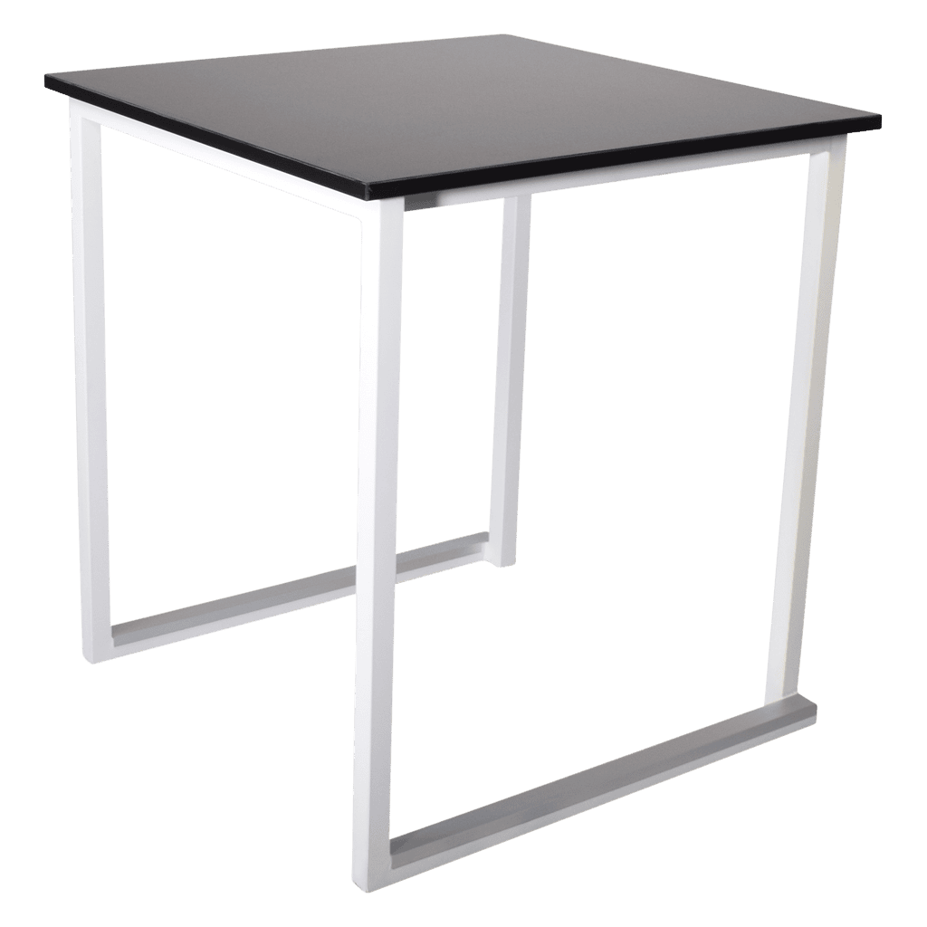 Statafel met zwart blad en wit frame, ideaal voor evenementen en horeca.