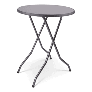 Statafel met metalen poten en ronde tafelblad, ideaal voor evenementen en horeca.