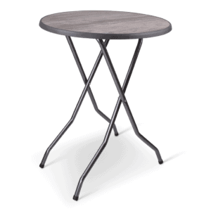 Moderne houten bijzettafel met metalen frame, ideaal voor woonkamer of terras.