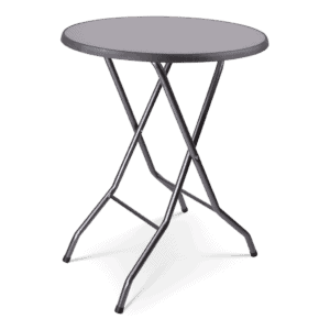 Statafel met ronde tafelblad en metalen frame, ideaal voor evenementen en horeca.