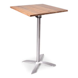 Statafel met houten blad en metalen voet, ideaal voor horeca en evenementen.