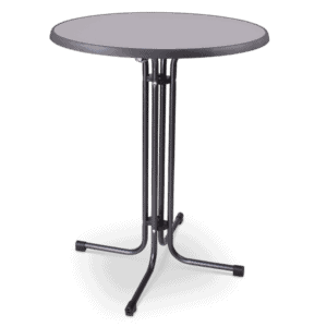 Tuintafel met houten blad en metalen onderstel voor buitengebruik.