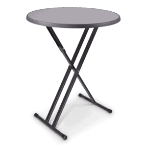 Statafel met ronde top en metalen frame, ideaal voor evenementen en horeca.