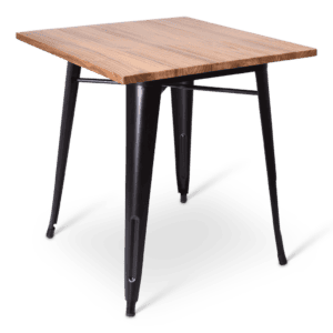 Houten eettafel met zwarte metalen poten, modern en stijlvol meubel voor eetkamer.