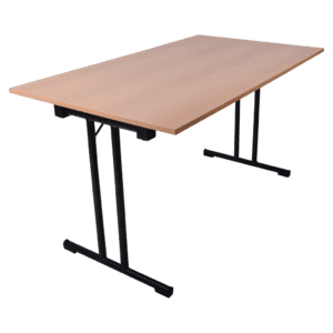 Vergadertafel van hout en metaal, geschikt voor kantoor of vergaderruimte.