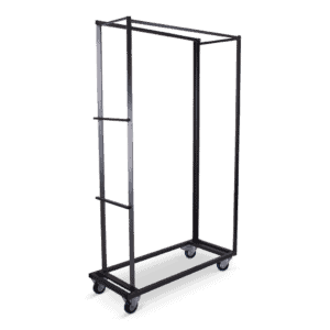 Wandelwagen met vier wielen, ideaal voor het vervoeren van goederen in winkels of magazijnen.