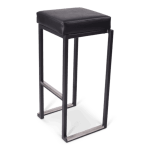 Statafel met zwart zitkussen, ideaal voor evenementen en horeca.