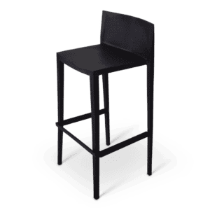 Statafel met zwarte zitting en frame, ideaal voor horeca en evenementen.