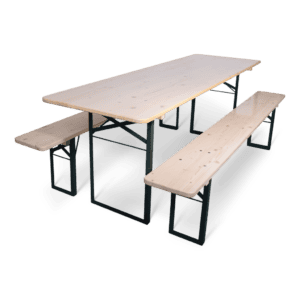 Houten picknicktafel met banken voor buitengebruik, duurzaam en stijlvol tuinmeubel.