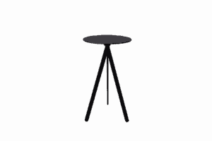 Houten bijzettafel met drie poten, modern en stijlvol meubelstuk.